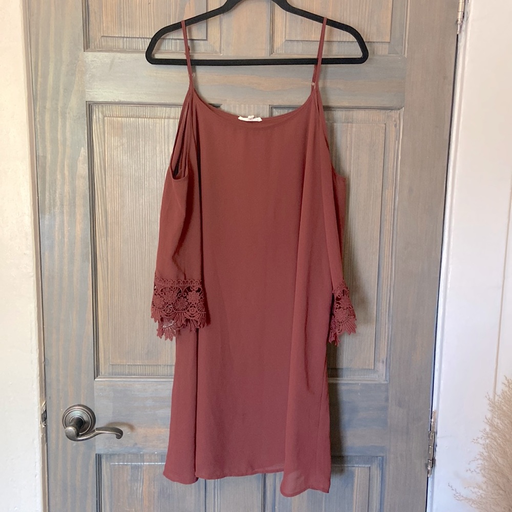 Rust Midi Maurice’s Dress with Lace Trimmed Sleeves